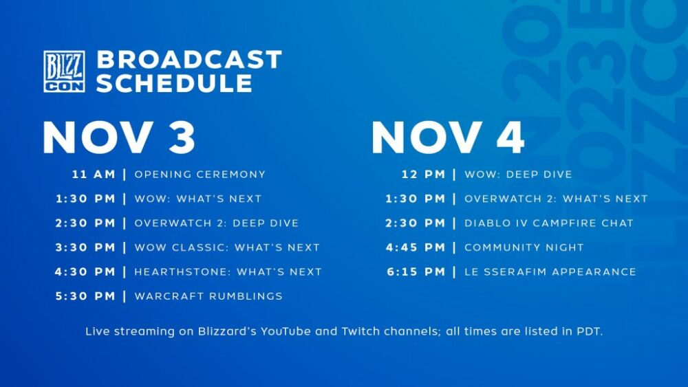 BlizzCon 2023 Time Table